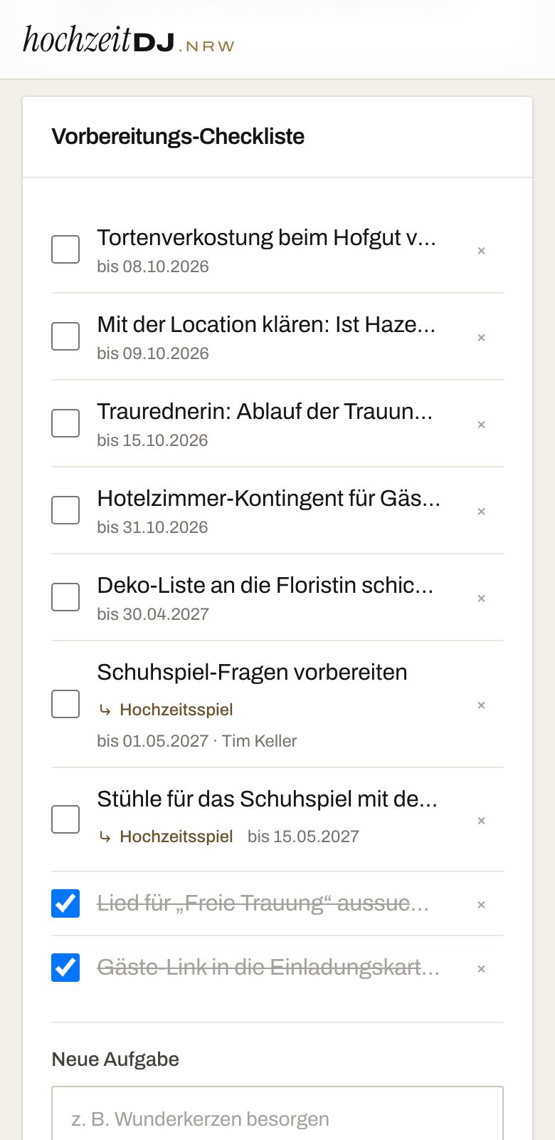 Vorbereitungs-Checkliste am Handy mit Fristen und Zuständigen