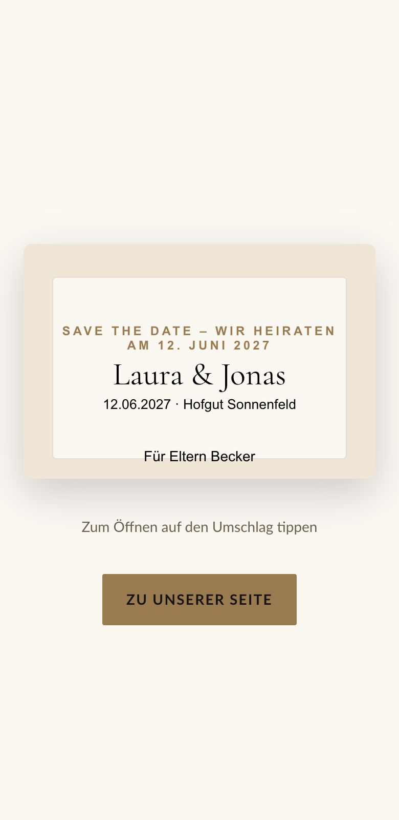 Geöffneter digitaler Umschlag mit Save-the-Date-Karte