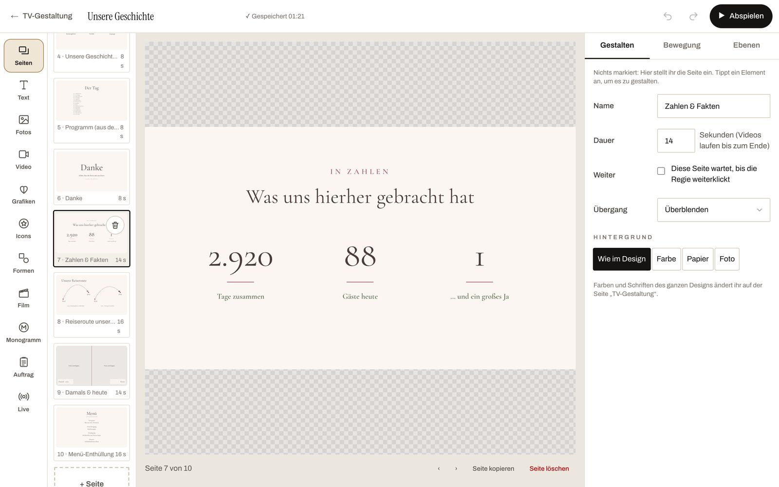 Folien-Editor im Paar-Bereich mit Seitenleiste, Werkzeugen und bearbeiteter Folie