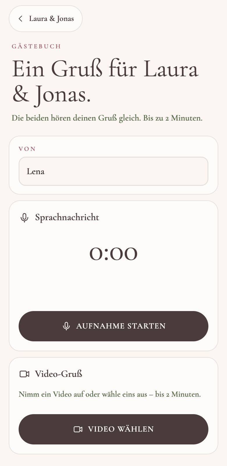Gästebuch der Gäste-App mit Sprachnachricht und Video-Gruß