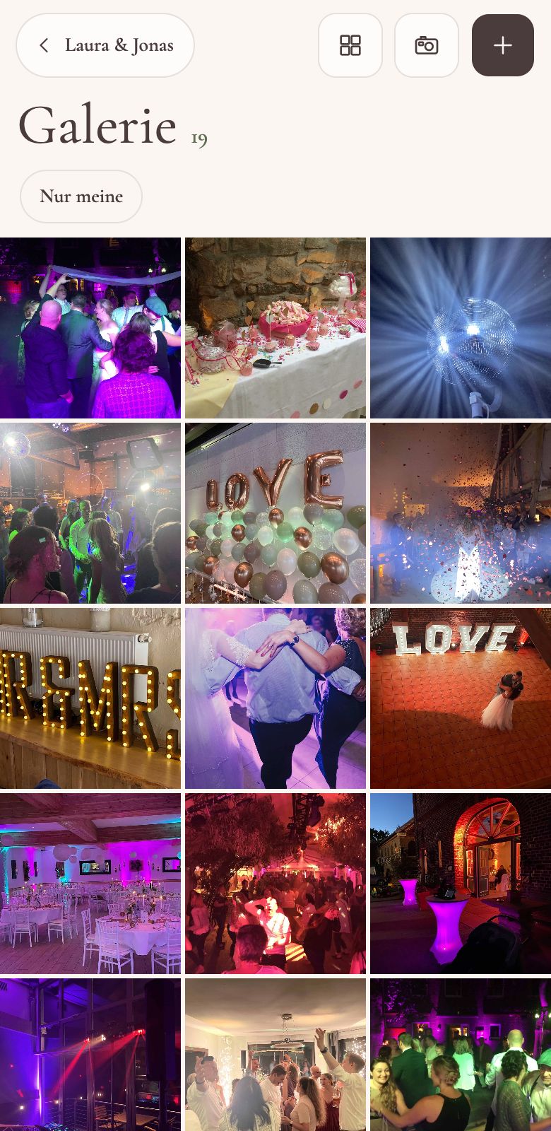 Galerie der Gäste-App mit Fotos des Abends im Raster