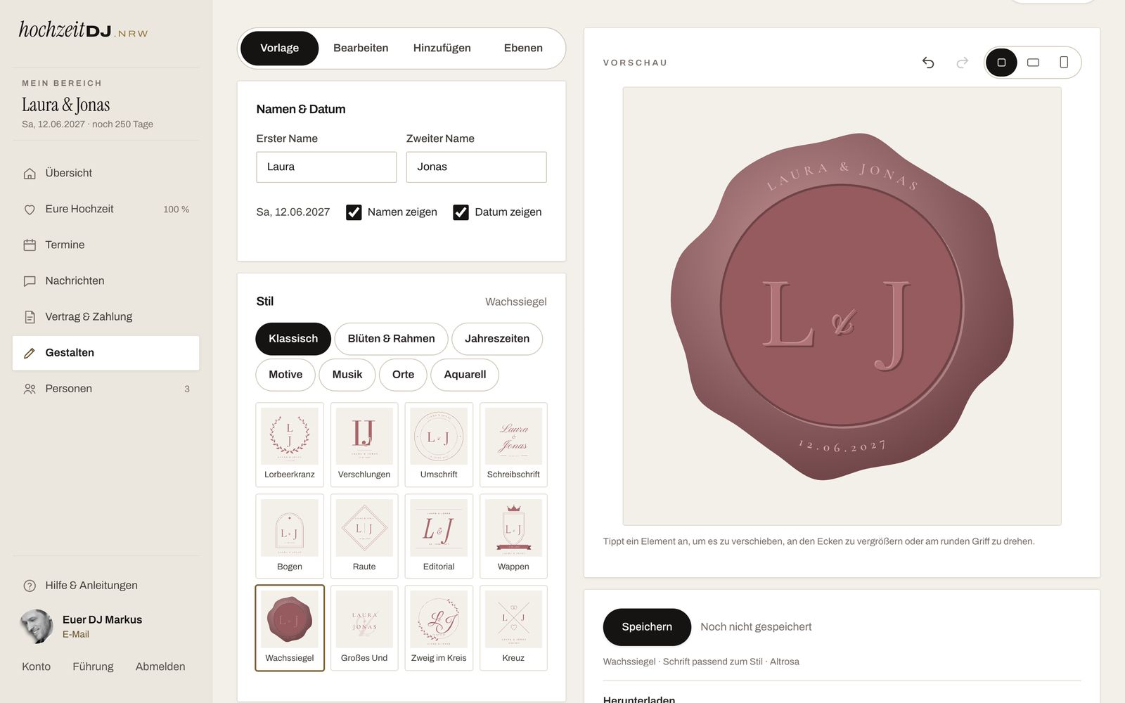 Monogramm als Wachssiegel im Monogramm-Editor