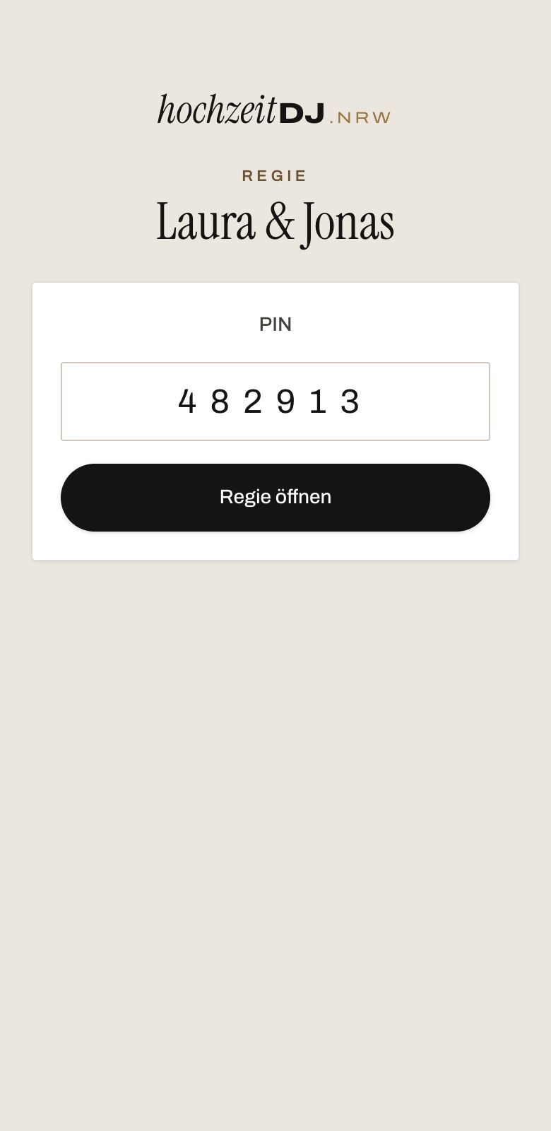 Regie-Link am Handy mit PIN-Eingabe