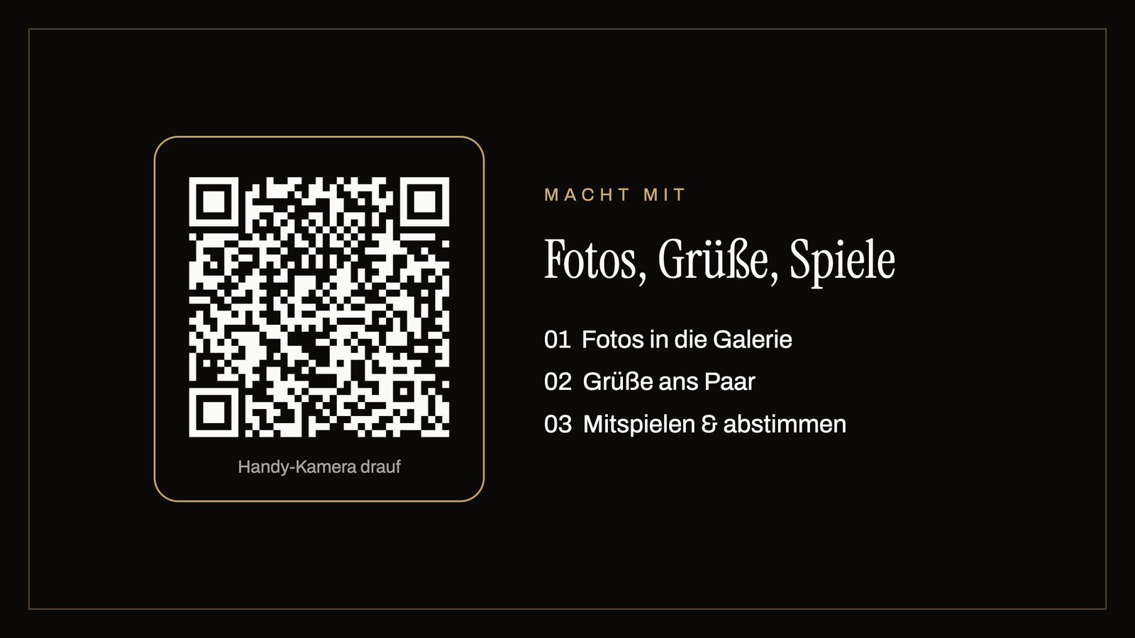 TV-Folie „Macht mit“ mit QR-Code für Fotos, Grüße und Spiele